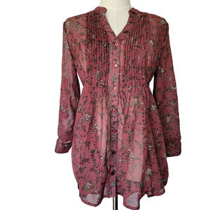 American Rag Babydoll Floral Blouse Womens XS Dark Mauve Fairycore Whimsy Office